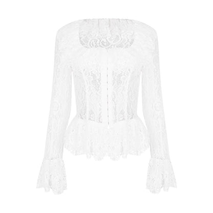 Elegant Square Neck Long Sleeve Lace Blouse
