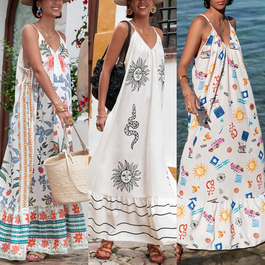 Floral Print V-Neck Maxi Dress Comfortable Casual Summer Dress