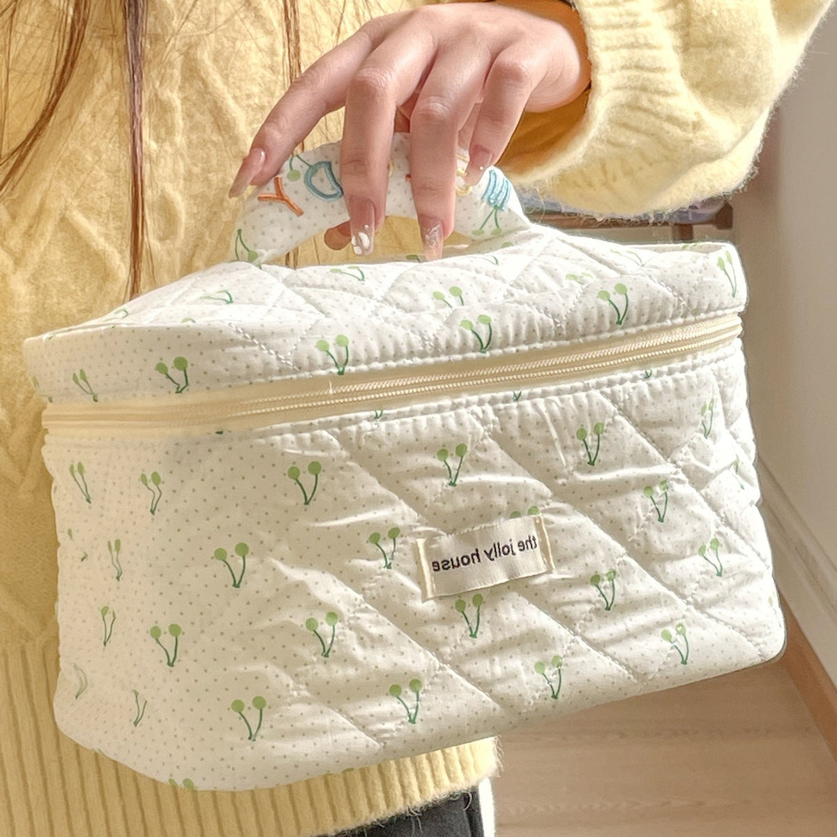 Cute Polka Dots Cherry Print Travel Makeup Bag