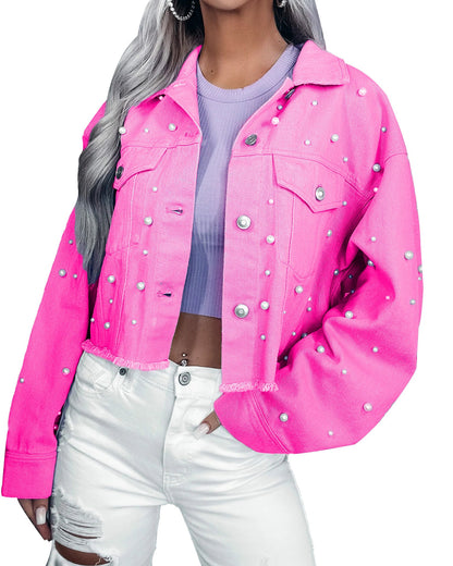 Casual Street Style Denim Jacket with Beads