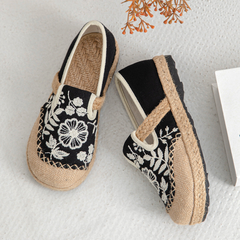 Casual One-Pedal Women'S Shoes, The Original Craft Embroidered Light-Mouth Single Shoes