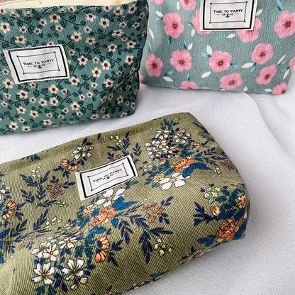 Vintage Floral Velvet Makeup Bag Portable Travel Pouch