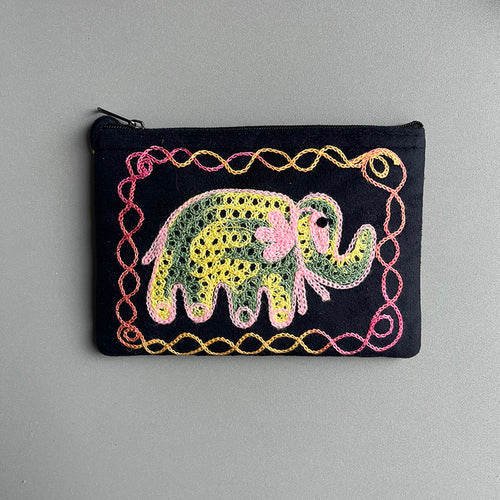 Nepali Hand-Embroidered Suede Ethnic Style Mini Coin Purse Pocket Card Bag Short Fabric Coin Bag