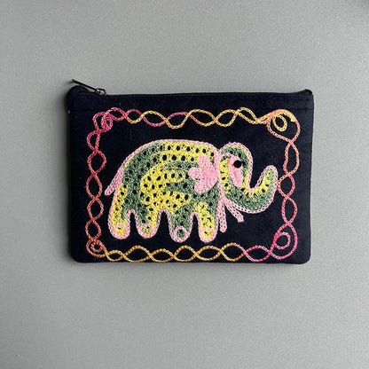 Nepali Hand-Embroidered Suede Ethnic Style Mini Coin Purse Pocket Card Bag Short Fabric Coin Bag