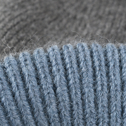 Splicing Color Block Padded Knit Pom Beanie