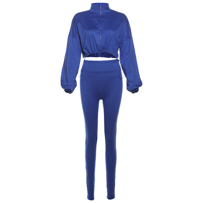 Sensual Drawstring Crop Top And High-Waisted Pants Set