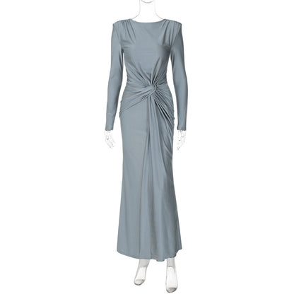 Elegant Long Sleeve Dress with Round Neck