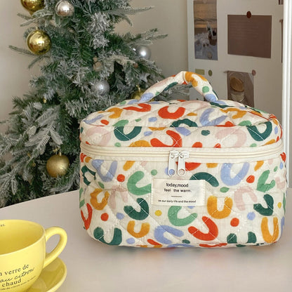 Colorful Quilted Makeup Bag Stylish Cotton Storage Pouch