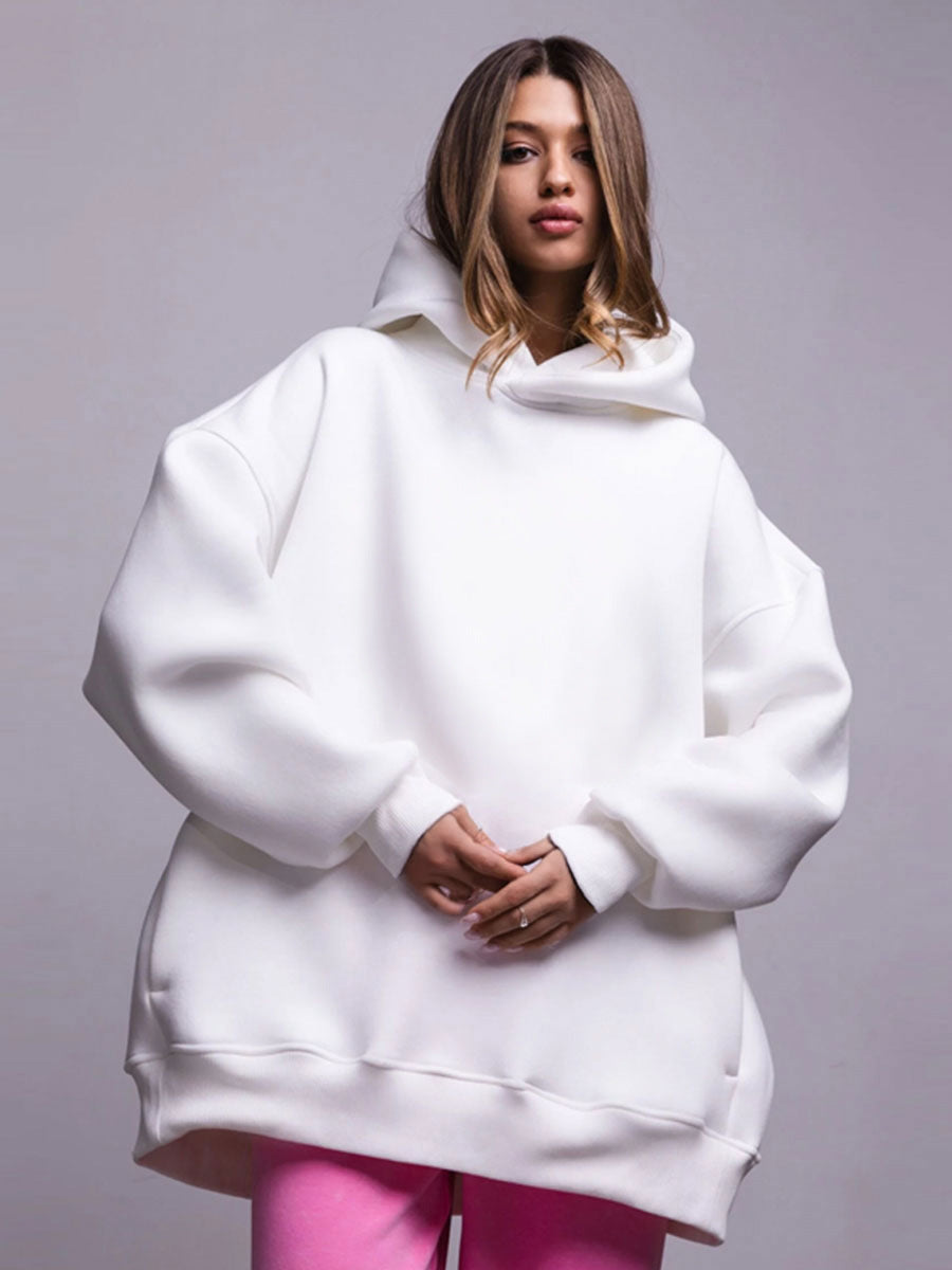 Solid Color Hooded Sweatshirt Casual Loose Fit
