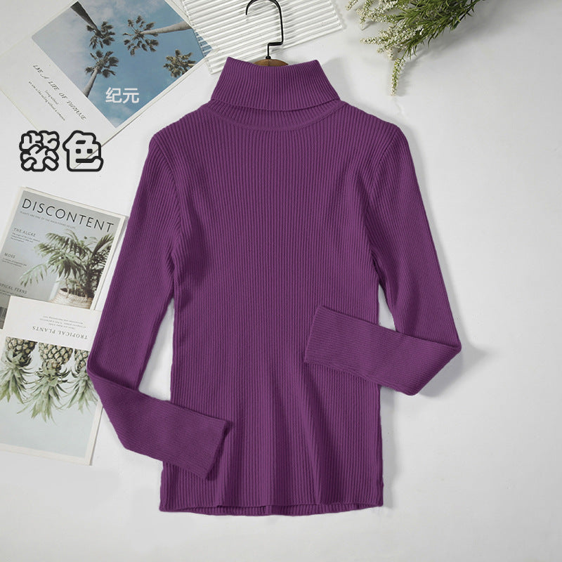 Long Sleeve High Neck Solid Color Sweater Comfortable Casual Wear