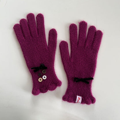 Bow Knot Wool Touchscreen Winter Gloves