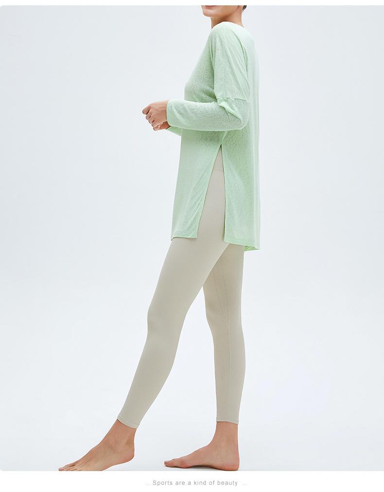 Sports Blouse Women'S Long-Sleeved Loose Fitness Top Quick-Drying Double-Sided Slits To Cover The Meat And Thin Yoga Clothes
