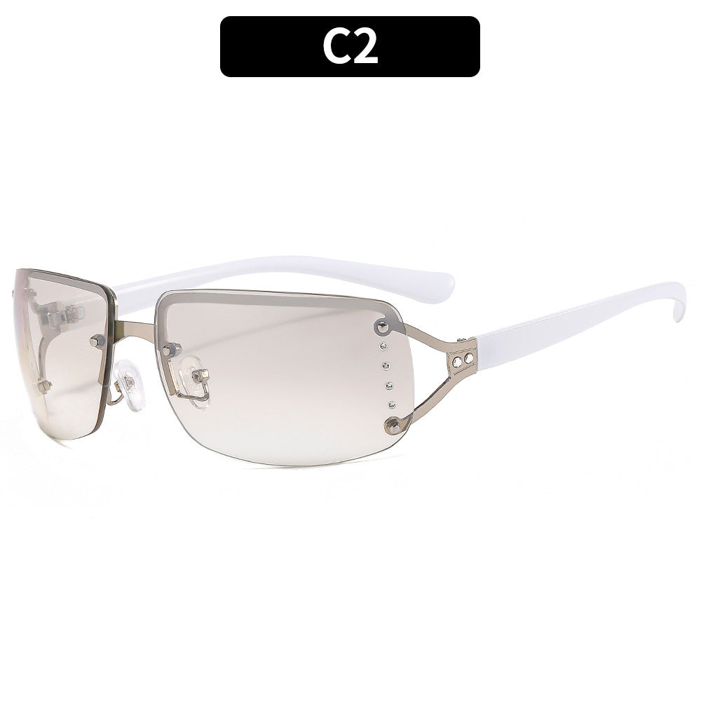 Y2K Rhinestone Square Sunglasses Stylish Metal Frame Eyewear