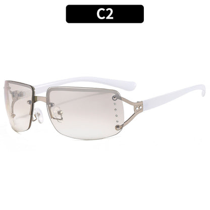 Y2K Rhinestone Square Sunglasses Stylish Metal Frame Eyewear