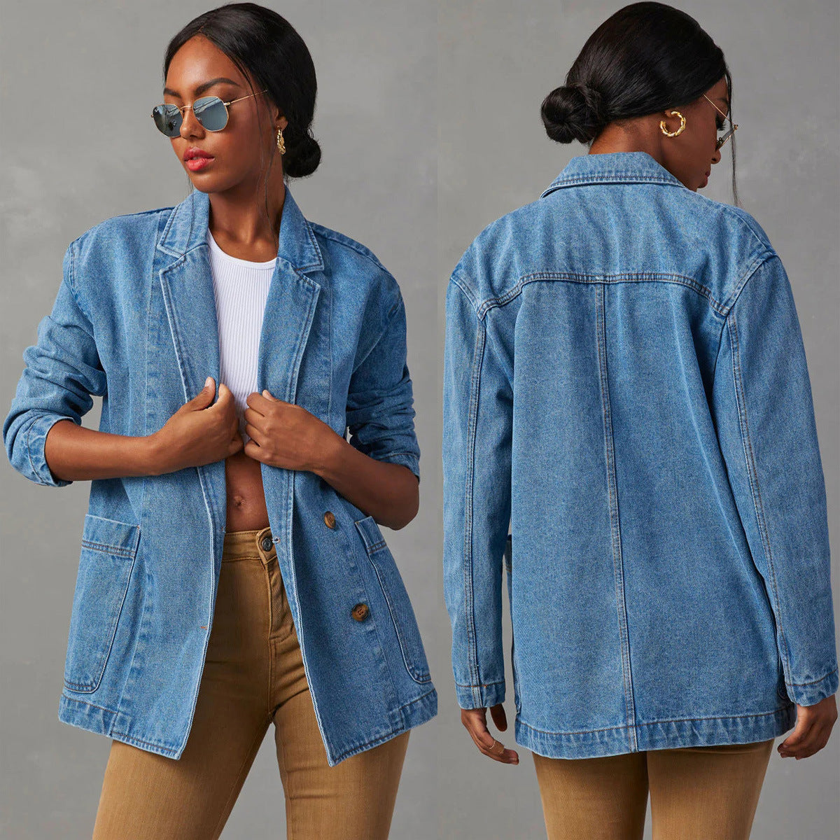 Casual Blue Denim Blazer for Women