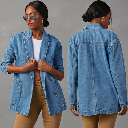 Casual Blue Denim Blazer for Women