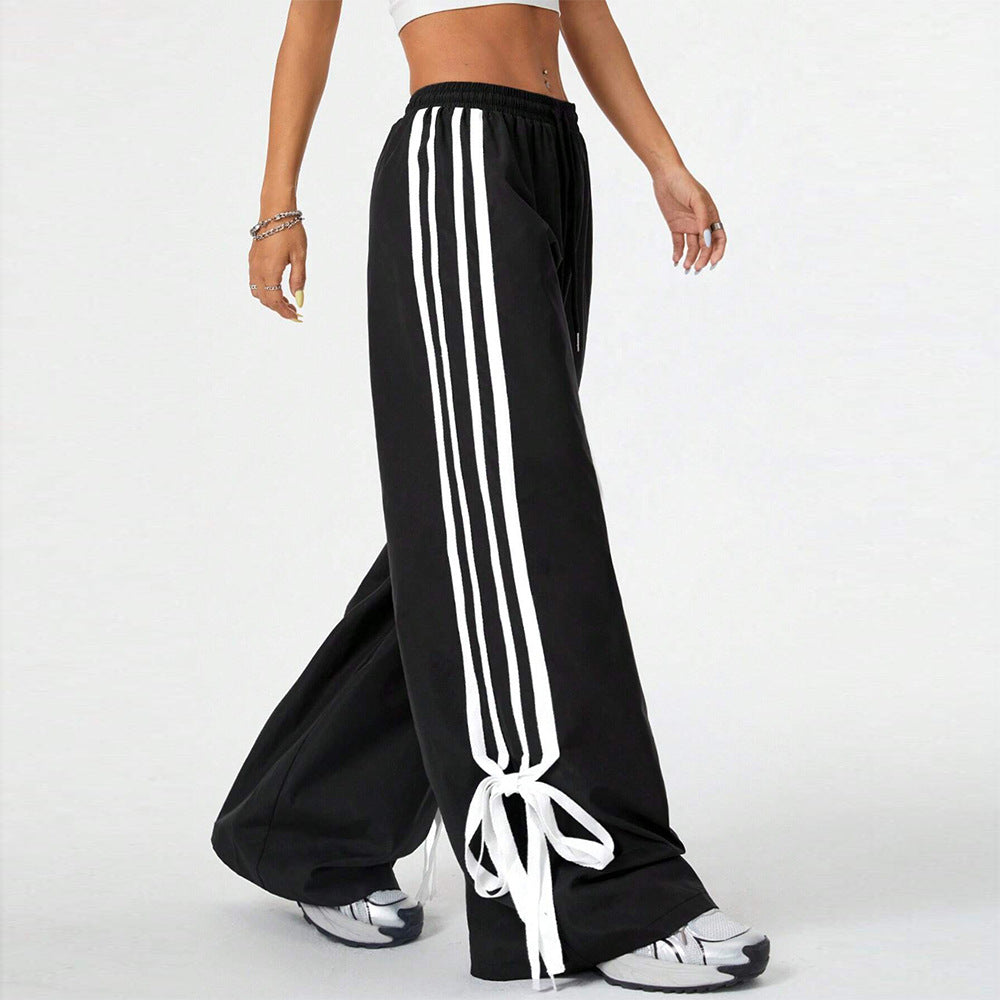 Striped Bow Tie Loose Straight Leg