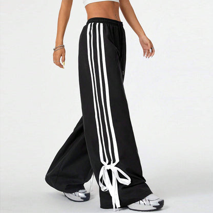 Striped Bow Tie Loose Straight Leg