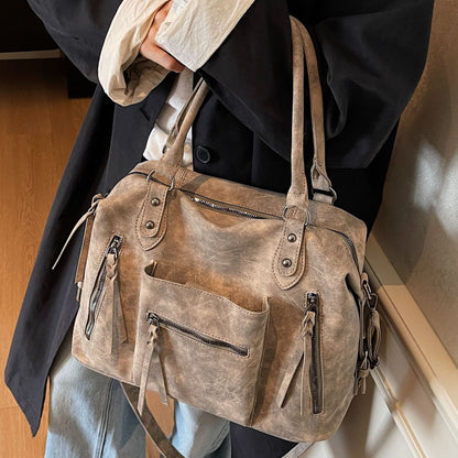 Large Capacity Retro Tote Bag Stylish Crossbody Handbag
