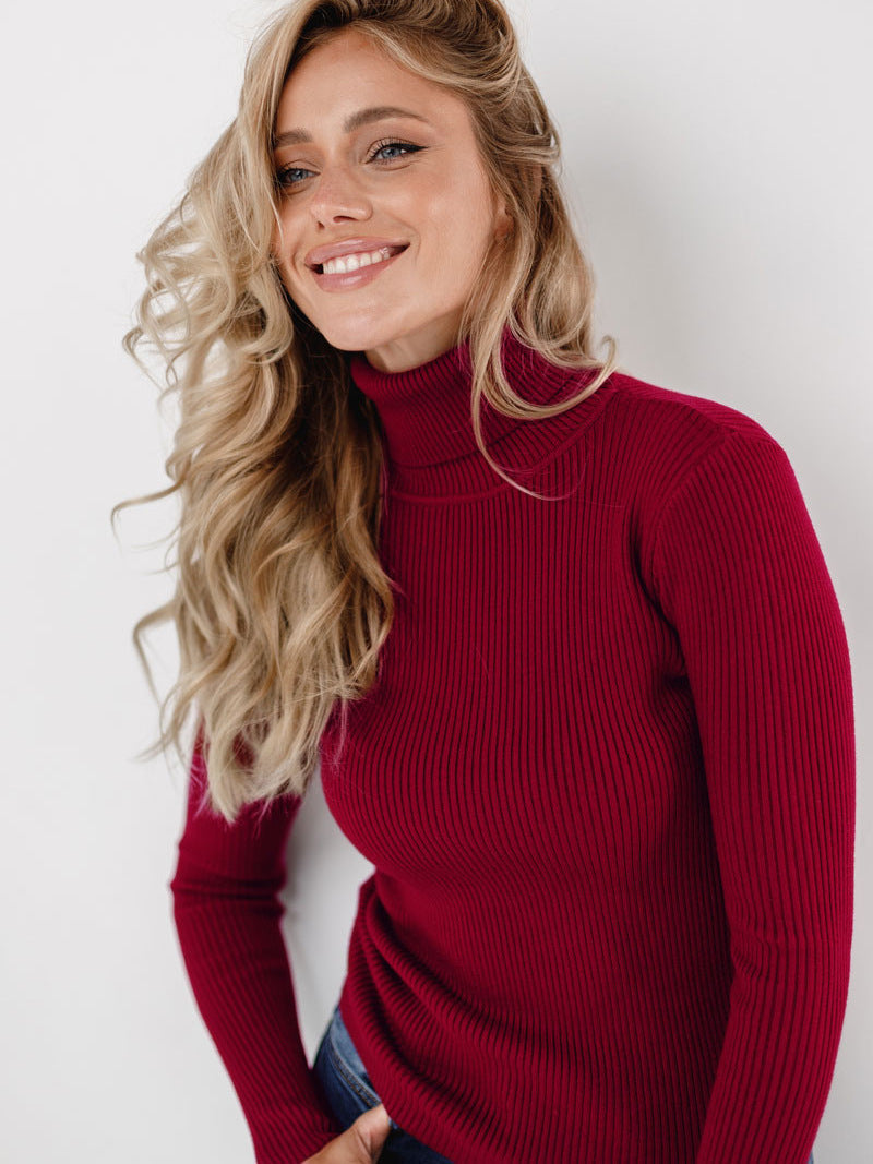 High Neck Knit Sweater Casual Pullover for Women