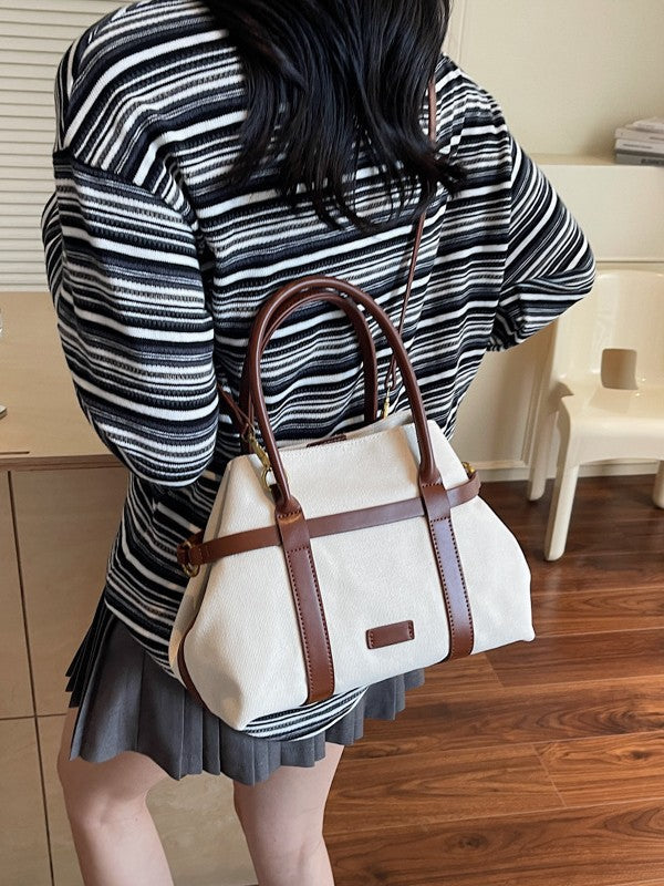 Women's Color Block Canvas Tote Bag Stylish Commuter Bag
