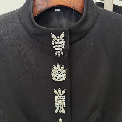 Beaded Collar Jacket Set Casual Long Pants
