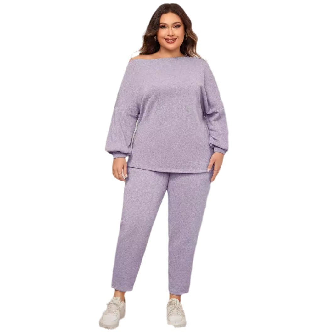 Off-Shoulder Plus Size Loose Fit Pants Set