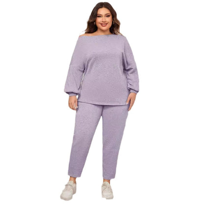 Off-Shoulder Plus Size Loose Fit Pants Set