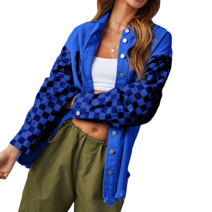 Casual Loose Plaid Denim Jacket for Women
