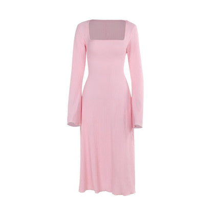 Elegant Slim-Fit Long Sleeve Square Neck Maxi Dress