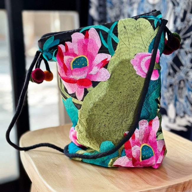 Lotus Embroidery, Embroidery Change Bag, Literary And Artistic Fan Embroidery Gift Bag