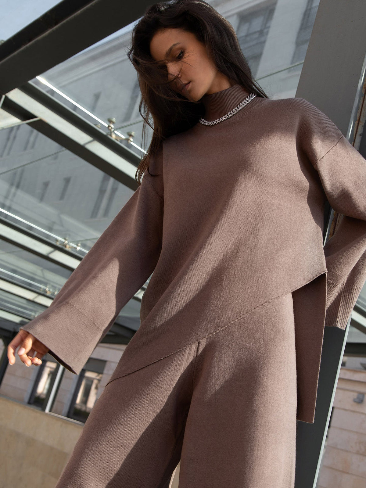 High Collar Irregular Knit Sets