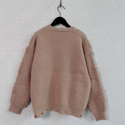 Solid Color Crew Neck Pearl Christmas Sweater
