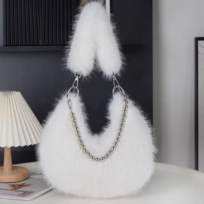Elegant Furry Faux Fox Fur Shoulder Bag