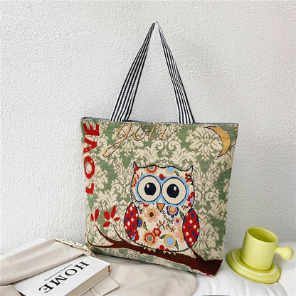 Ethnic Vintage Embroidered Canvas Tote Bag for Women