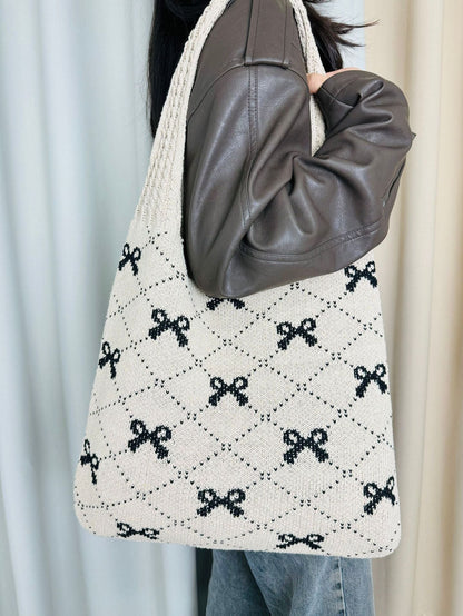 Bows Print LargeÂ Capacity Knit Shoulder Bag