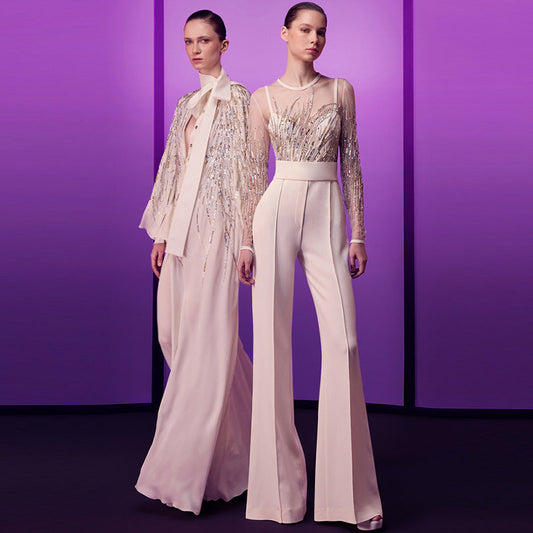 Sequin Jumpsuit with Sheer Overlay