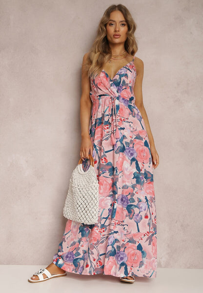Spring/Summer New Fashion Print Sexy Dress With Deep V-Shaped Sleeveless Backless Long Dress