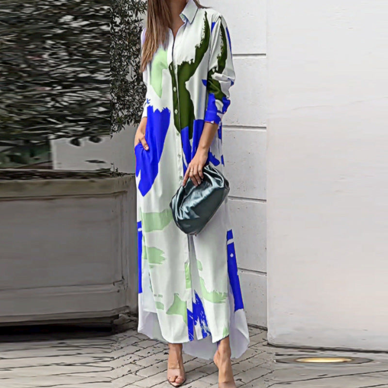 Women'S Clothing On The New Fashion Casual Printing Loose Split Shirt Dress