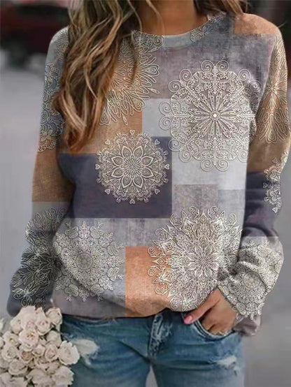 Color Matching Splicing Round Neck Color Matching Long-Sleeved Sweater