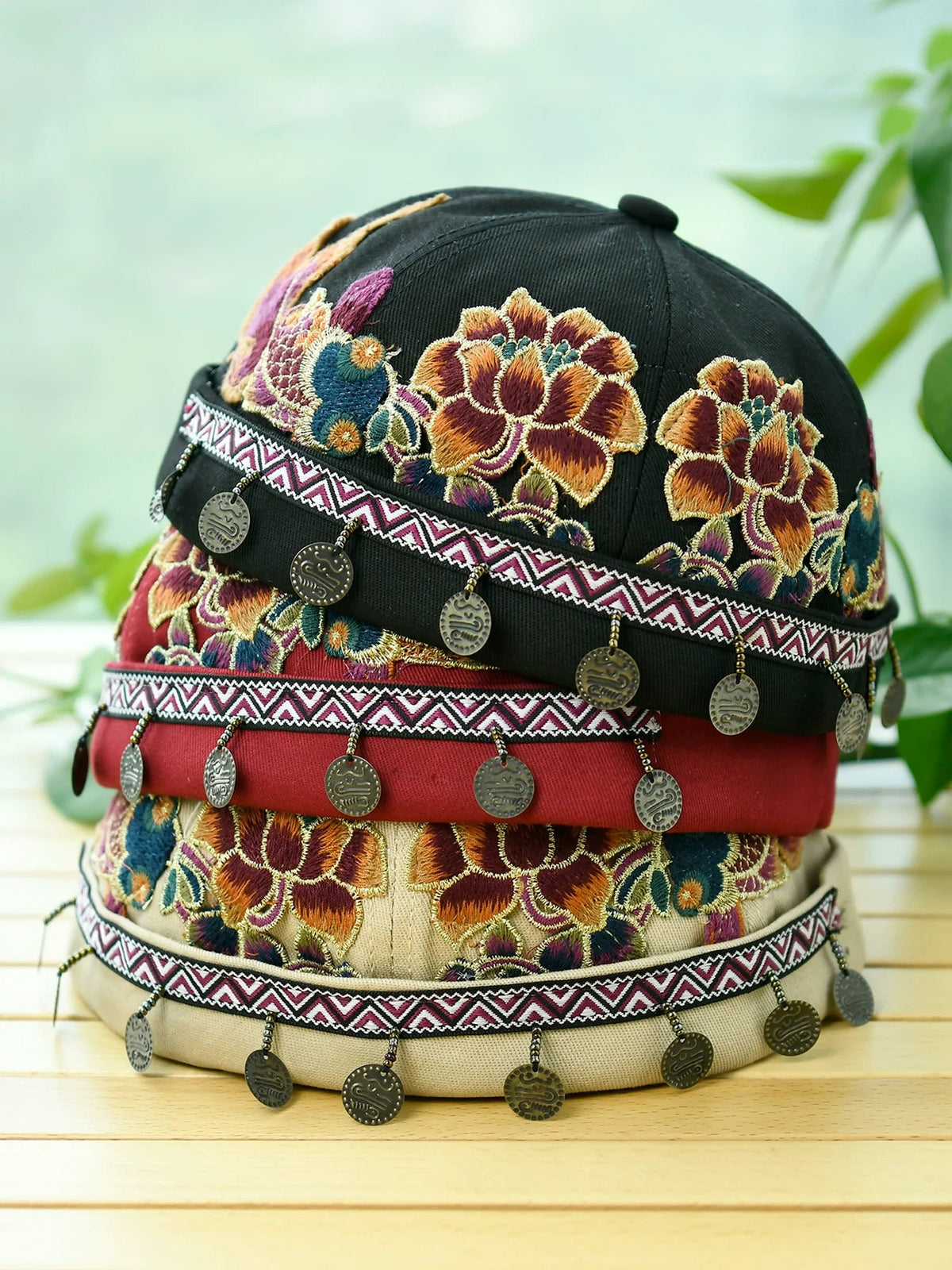 Ethnic Style Embroidery Fringed Hat Retro Personality Brimless Spring And Summer Yuppie Watermelon Hat Trendy Landlord Melon Fur Hat
