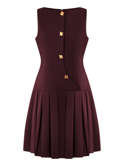 Simple Pleated Solid Color Mini Dress