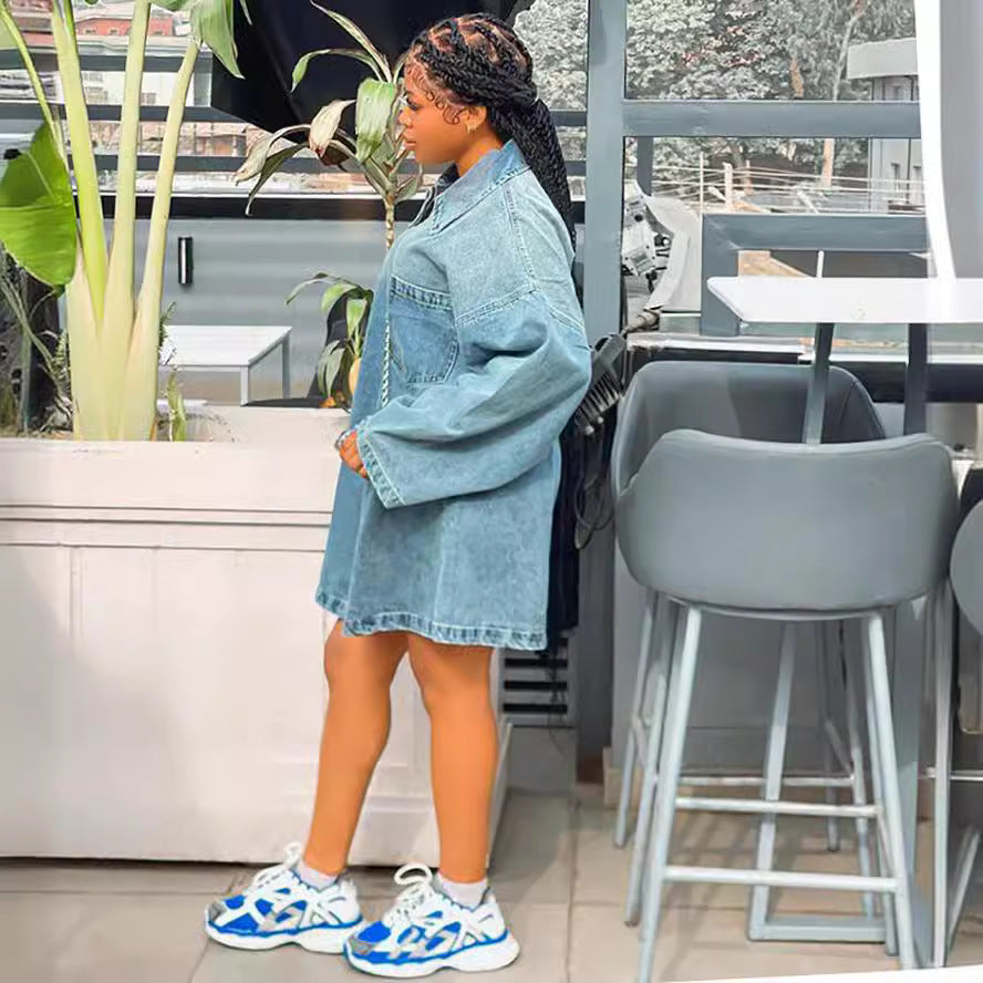 Trendy Casual Denim Dress With 3D Effect