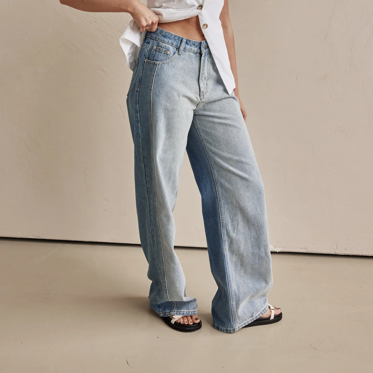 Minimalist Washed Mid Waist Wide Leg Jeans