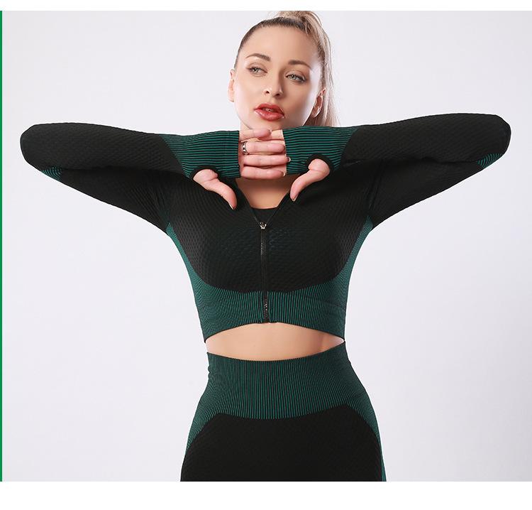 Sports Yoga Suit Running Fitness Nylon Quick Drying Long Sleeved Trousers Set Women