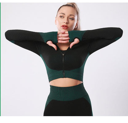 Sports Yoga Suit Running Fitness Nylon Quick Drying Long Sleeved Trousers Set Women