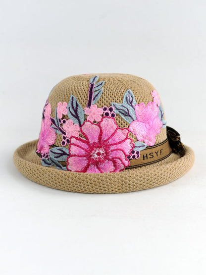 New Ethnic Style Embroidery Spring Knitted Fisherman Hat Sunscreen Sunshade Hat Women'S Summer Top Hat Tide Versatile Pot Hat