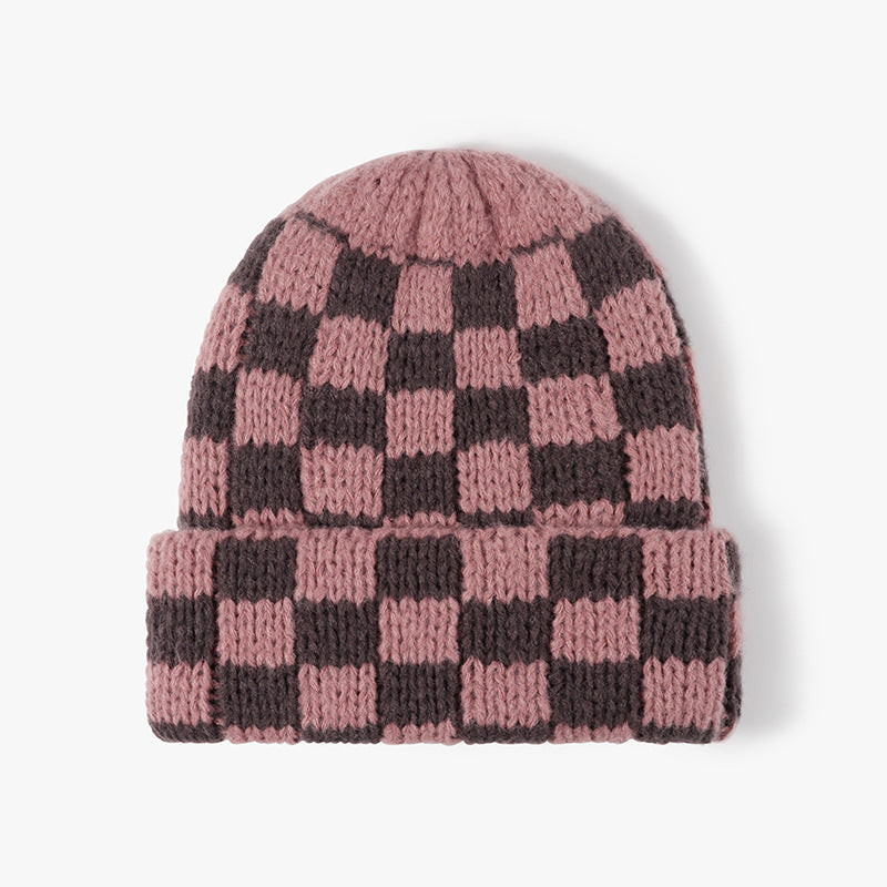 Plaid Contrast Color Warm Knit Beanie