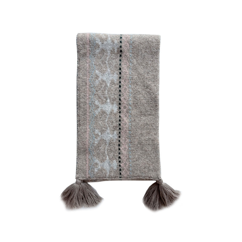Wool Blend Fair Isle Scarf Unisex Soft Knit Winter Wrap