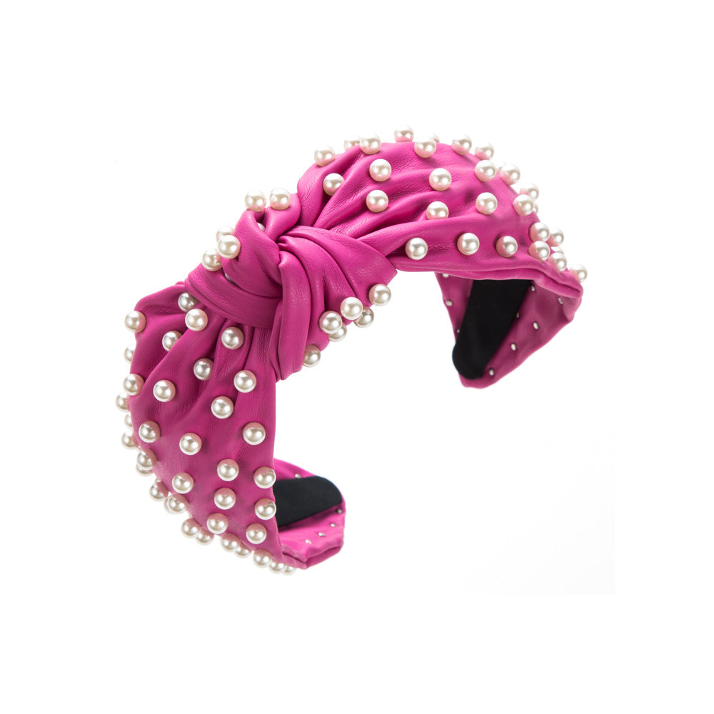 Trendy Faux Leather Pearl Headband for Women